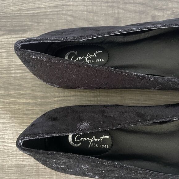 Comfort Women’s Rhinestone Bow Black Faux Velvet Ballet Flats Shoes Size 10W - Picture 4 of 8